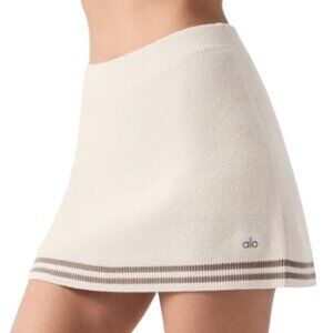 NWT Alo 100% Cotton White & Brown Yoga Tennis Club Sweater Knit Skort - Medium